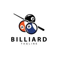 Billiard club logo design vector game badge sport template pool table with ball and stick simple illustration template