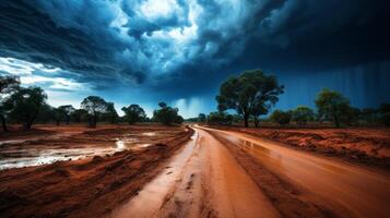 AI generated Approaching tornado. ominous sky signals impending storm with swirling clouds over serene landscape photo
