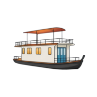 AI generated Houseboat Hand Drawn Cartoon Style Illustration png