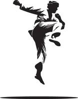 Male Taekwondo Player Kick Silhouette. vector