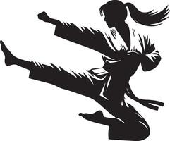 Female Taekwondo Player Kick Silhouette. vector