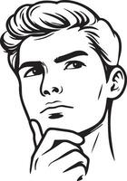 Man Face Thinking Line Art. vector