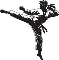 Female Taekwondo Player Kick Silhouette. vector