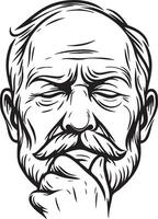 Man Face Thinking Line Art. vector