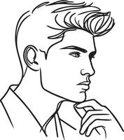 Man Face Thinking Line Art. vector