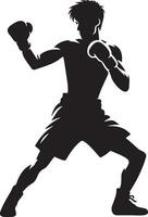 Male Kickboxing Player Silhouette. vector