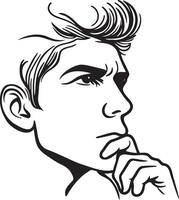 Man Face Thinking Line Art. vector