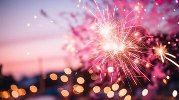 AI generated Close-up view of detailed and colorful single firework explosion in the night sky photo
