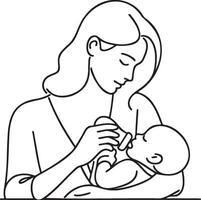 Mother Bottle Feeding Line Illustration. vector