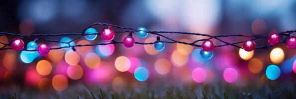 AI generated Enchanting christmas tree lights. capturing the beauty of colorful bokeh circles. Banner photo