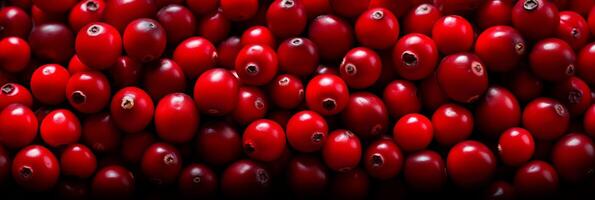 AI generated Luscious lingonberries. a delicious background banner for culinary designs and restaurant menus photo