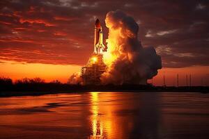 AI generated Rocket ascending. exhilarating space launch capturing the vibrant journey to the cosmos photo