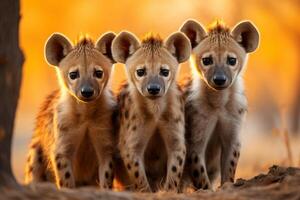 AI generated Pack of hyenas on an exciting safari adventure with scenic savannah landscape and vibrant wildlife photo