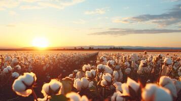 AI generated Organic cotton farm harvesting white bolls for eco-friendly textile industry practices photo
