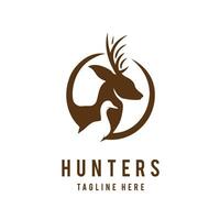 Hunters Creative Logo design deer and duck negative space logo vector template