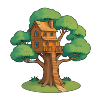 ai généré cabane dans les arbres main tiré dessin animé style illustration png