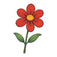 ai generato rosso fiore mano disegnato cartone animato stile illustrazione png