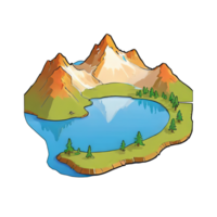 AI generated Mountain Lake Hand Drawn Cartoon Style Illustration png