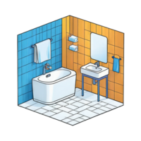 ai généré salle de bains main tiré dessin animé style illustration png
