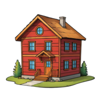 ai généré en bois maison main tiré dessin animé style illustration png