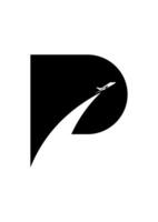 initial P with jet landing idea vector logo design