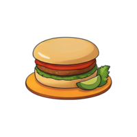 ai généré Burger servi main tiré dessin animé style illustration png