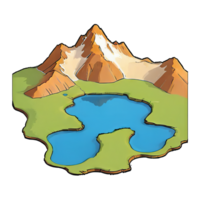 ai généré Montagne Lac main tiré dessin animé style illustration png