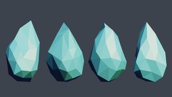 Polygonal Blue Stone Set, Isolated on Grey Background. 3D, Vector Illustration