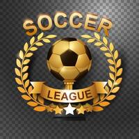 Soccer League Trophy with Gold Laurel Wreath, Isolated on Background, Vector Illustration