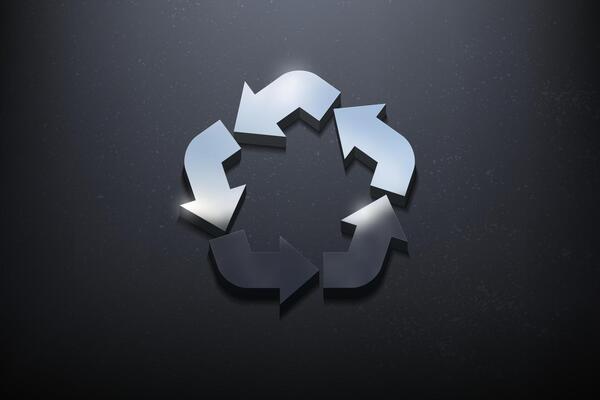 Recycle 3D Logo Design, Shiny Mockup Logo with Textured Wall. Realistic Vector, Vector Illustration