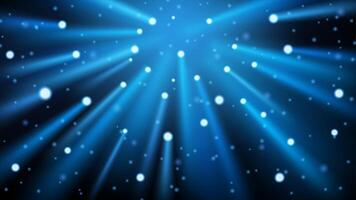 Defocused Blue Rays of Light with Flying Particles on Dark Background, Vector Illustration