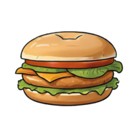 ai généré poulet Burger main tiré dessin animé style illustration png