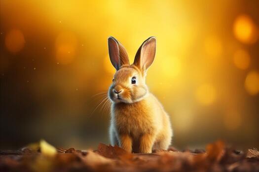 AI generated Adorable fluffy rabbit sitting and looking at the camera with copy space. Easter photo