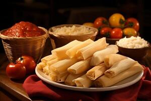 ai generado delicioso y Agua en la boca mexicano tamales platos para auténtico y sabroso comida experiencia foto