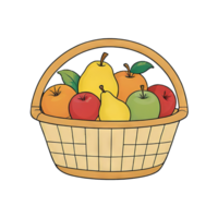 AI generated Fruit Basket Hand Drawn Cartoon Style Illustration png
