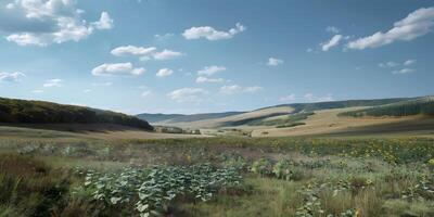 AI generated Wild Sunflowers Under Blue Sky photo