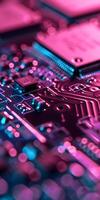 AI generated Glowing Neon Circuit Board photo
