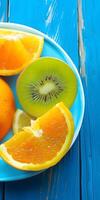 AI generated Vibrant and Fresh Fruit Slices on a Plate photo