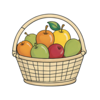 AI generated Fruit Basket Hand Drawn Cartoon Style Illustration png