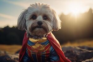 AI generated Superhero dog with blank copy space for your text - powerful and adorable pet ready to save the day photo