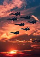 AI generated Silhouettes of fighter planes against the sky photo