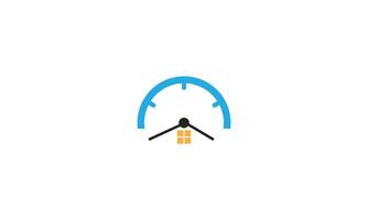 Clock icon in flat style, timer on blue background. vector