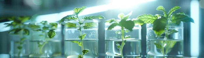 AI generated A Plant specimens glowing in glass containers within a high-tech laboratory photo