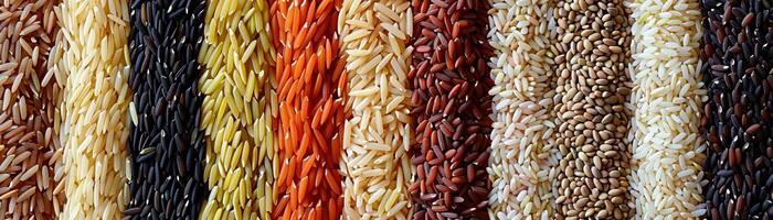 AI generated A Multiple varieties of rice grains arranged in stripes photo