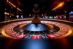 AI generated Roulette in the casino. The rapid spin of a roulette wheel photo