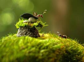 AI generated Ants and mushroom in the forest photo