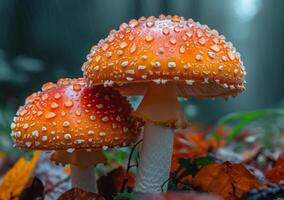 ai generado amanita muscaria comúnmente conocido como el mosca agárico o mosca amanita es basidiomiceto hongo foto