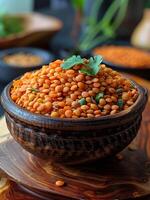 AI generated the bowl of lentil is on top of the bowl photo