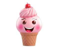 AI generated 3D render of cute ice cream isolated png