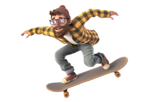 AI generated 3D render man play skateboard isolated png